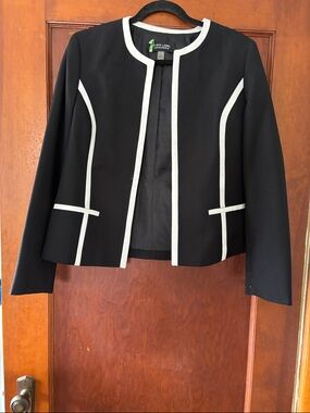 Black Cropped Blazer with White Trim - Black Label